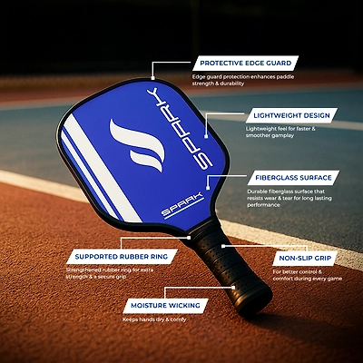 Total Pickleball Fiberglass Paddle Lightweight, Spin-Friendly Racket (Blue)-Blue-Standard-7