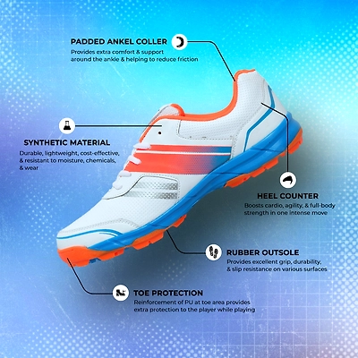 TOTAL True Cricket Rubber Spike Shoes-WHITE/ORANGE/BLUE-11-4