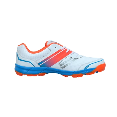 TOTAL True Cricket Rubber Spike Shoes-WHITE/ORANGE/BLUE-6-2