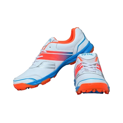 TOTAL True Cricket Rubber Spike Shoes-9-WHITE/ORANGE/BLUE-1