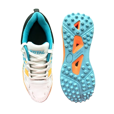 TOTAL PS-Blaster Cricket Rubber Spike Shoes-WHITE/SKY/ORANGE-2-1