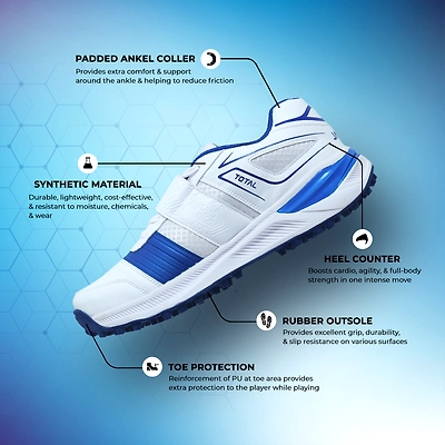 TOTAL MRK-PLAYER Cricket Rubber Spike Shoes-WHITE/BLUE-8-4