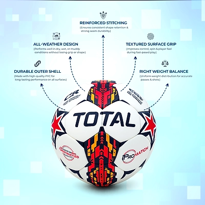 TOTAL Pro-Match Football Durable Training &amp; Match Ball for Kids &amp; Beginners-White-Red-Navy-5-4