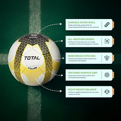 TOTAL PVC Football Durable Training &amp; Match Ball for Kids &amp; Beginners-White-Yellow-5-4