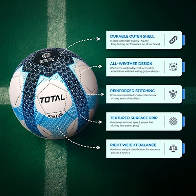 TOTAL PVC Football Durable Training &amp; Match Ball for Kids &amp; Beginners-White-Blue-5-4