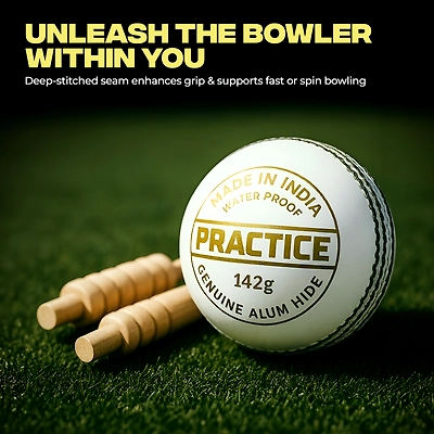 TOTAL Leather Cricket Season Ball-Practice-142g-White-3
