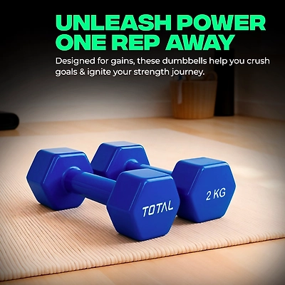 TOTAL Vinyl Coated Hexa Dumbbell Set for Home Workout and Strength Training (Pair)-BLUE-2 KG-4