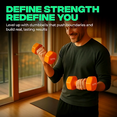 TOTAL Vinyl Coated Hexa Dumbbell Set for Home Workout and Strength Training (Pair)-ORANGE-1.5 KG-3
