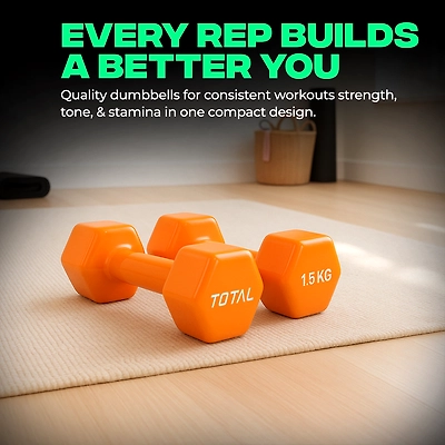 TOTAL Vinyl Coated Hexa Dumbbell Set for Home Workout and Strength Training (Pair)-ORANGE-1.5 KG-4