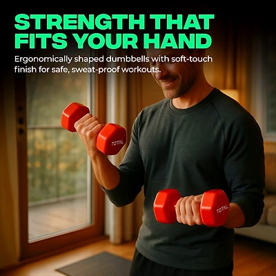 TOTAL Vinyl Coated Hexa Dumbbell Set for Home Workout and Strength Training (Pair)-RED-0.5 KG-3