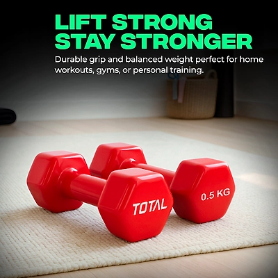 TOTAL Vinyl Coated Hexa Dumbbell Set for Home Workout and Strength Training (Pair)-RED-0.5 KG-4