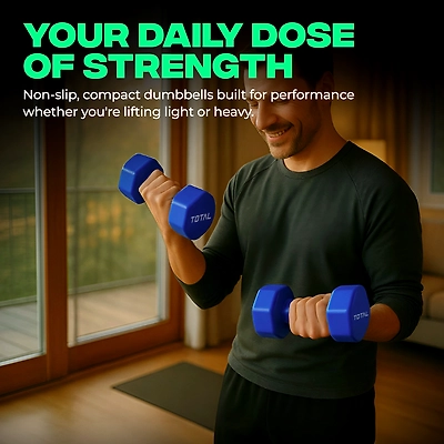 TOTAL Vinyl Coated Hexa Dumbbell Set for Home Workout and Strength Training (Pair)-BLUE-5 KG-3