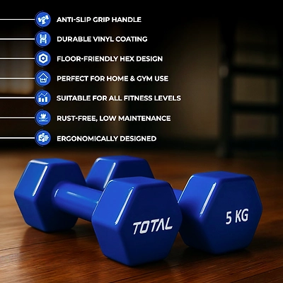 TOTAL Vinyl Coated Hexa Dumbbell Set for Home Workout and Strength Training (Pair)-BLUE-5 KG-4