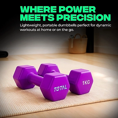 TOTAL Vinyl Coated Hexa Dumbbell Set for Home Workout and Strength Training (Pair)-PURPLE-1 KG-3