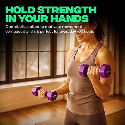 TOTAL Vinyl Coated Hexa Dumbbell Set for Home Workout and Strength Training (Pair)-PURPLE-1 KG-4