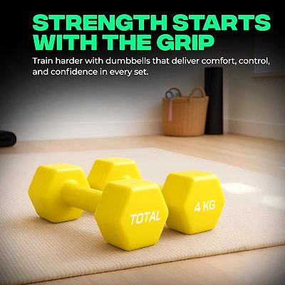 TOTAL Vinyl Coated Hexa Dumbbell Set for Home Workout and Strength Training (Pair)-YELLOW-4 KG-4