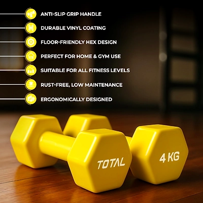 TOTAL Vinyl Coated Hexa Dumbbell Set for Home Workout and Strength Training (Pair)-YELLOW-4 KG-5