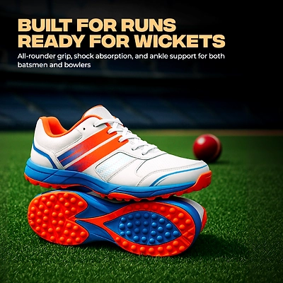 TOTAL True Cricket Rubber Spike Shoes-8-WHITE/ORANGE/BLUE-5