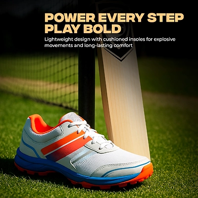 TOTAL True Cricket Rubber Spike Shoes-8-WHITE/ORANGE/BLUE-12
