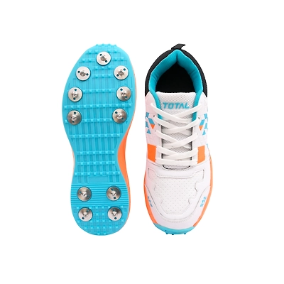 Total T-Terminator Metal Spike Cricket Shoes for Men-BLACK / ORANGE-5-2