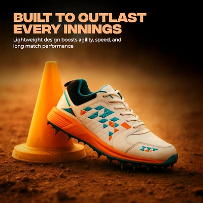 Total T-Terminator Metal Spike Cricket Shoes for Men-BLACK / ORANGE-5-5