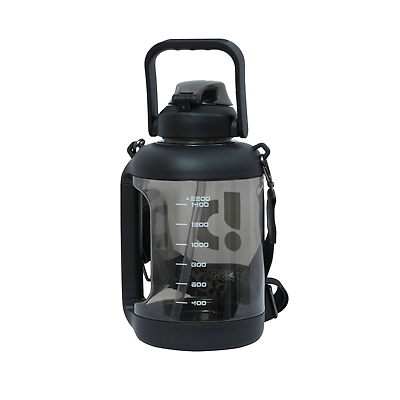 TOTAL Big Water Bottle with Straw &amp; Handle BPA-Free Leakproof Gym Sipper-TS6-2-2 L-Black-1