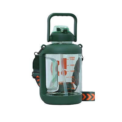 TOTAL Big Water Bottle with Straw &amp; Handle BPA-Free Leakproof Gym Sipper-Olive-2 L-TS6-2-1