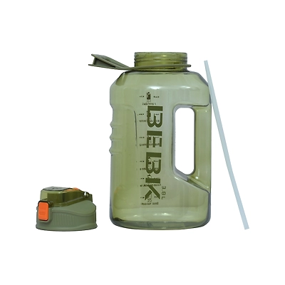 TOTAL Big Water Bottle with Straw &amp; Handle BPA-Free Leakproof Gym Sipper-3 L-Olive-TS6-4-2