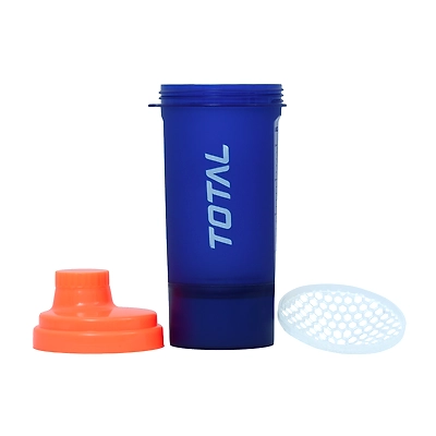 TOTAL Protein Shaker Bottle – Leakproof Gym Blender with Mixing Mesh for Pre/Post Workout Drinks-600 ml-Navy Blue/ Orange-2