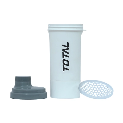 TOTAL Protein Shaker Bottle – Leakproof Gym Blender with Mixing Mesh for Pre/Post Workout Drinks-600 ml-White/ Grey-2