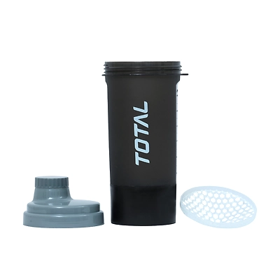 TOTAL Protein Shaker Bottle – Leakproof Gym Blender with Mixing Mesh for Pre/Post Workout Drinks-600 ml-Black-2