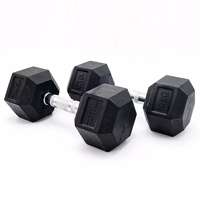 TOTAL Hexagonal Dumbbells Set for Home Gym - Full-Body Strength Training Equipment-10 KG-Black-1