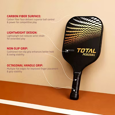 Total Pickleball Paddle Racket with 14mm Glass Fiber surface-Black/Yellow-14 MM-4