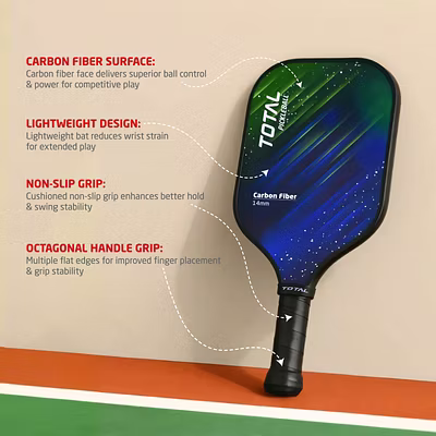 Total Pickleball Paddle Lightweight Carbon Fiber Surface-Carbon Fiber Surface-14 MM-Green-3
