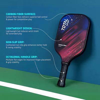 Total Pickleball Paddle Lightweight Carbon Fiber Surface-Carbon Fiber Surface-14 MM-Blue-3