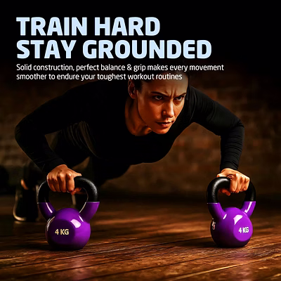 TOTAL Neoprene Kettlebell for Home Gym &amp; Strength Training-Purple-4 KG-4