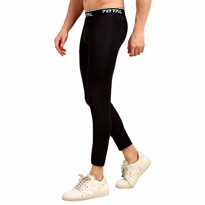 TOTAL Men Compression Tights for Gym, Running and Sports Training-L-Black-1