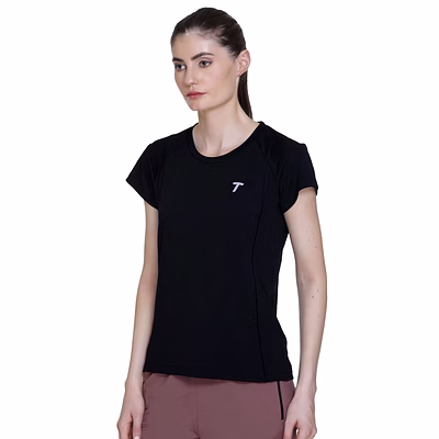 TOTAL Women Quick Dry Gym T-Shirt for Yoga, Running and Workout Activewear-Black-Black-L-L-1