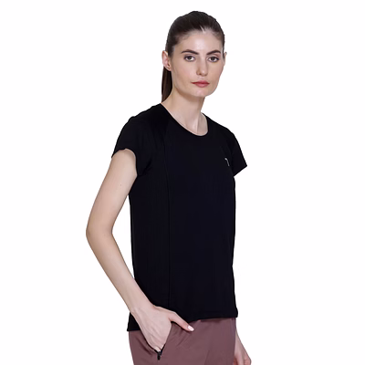 TOTAL Women Quick Dry Gym T-Shirt for Yoga, Running and Workout Activewear-Black-Black-L-L-2