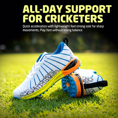 TOTAL Storm Cricket Shoes for Men with Rubber Spikes for Turf &amp; Nets-Blue-2-5