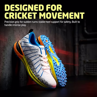 TOTAL Storm Cricket Shoes for Men with Rubber Spikes for Turf &amp; Nets-Blue-5-4