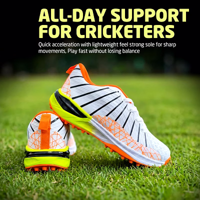 TOTAL Storm Cricket Shoes for Men with Rubber Spikes for Turf &amp; Nets-Orange-10-4