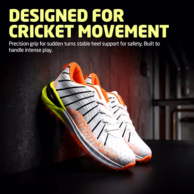 TOTAL Storm Cricket Shoes for Men with Rubber Spikes for Turf &amp; Nets-Orange-7-5