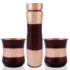 Copper Double Tone Water Bottle with 2 Glass Set - Elegant Dining Accessory