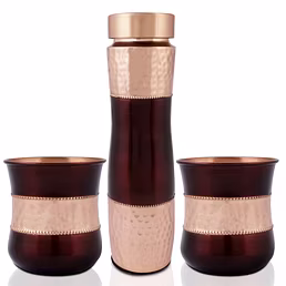 Copper Double Tone Water Bottle with 2 Glass Set - Elegant Dining Accessory