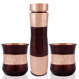copper double tone water bottle with 2 glass set - elegant dining accessory