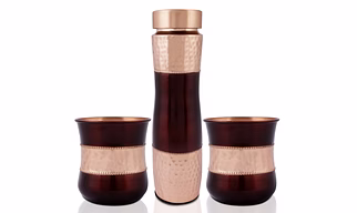 Copper Double Tone Water Bottle with 2 Glass Set - Elegant Dining Accessory