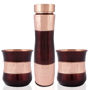 Copper Double Tone Water Bottle with 2 Glass Set - Elegant Dining Accessory