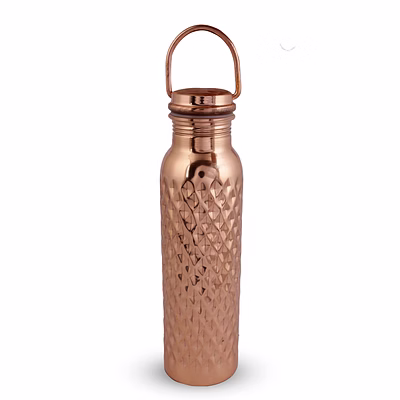 copper diamond hammered bottle with handle 950ml - elegant home decor accent