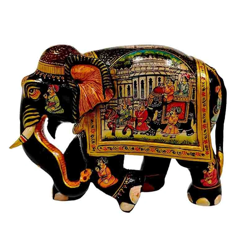 Kadam Wood Hand Painted Decorative Elephant Sculpture 6 Inch-KH51